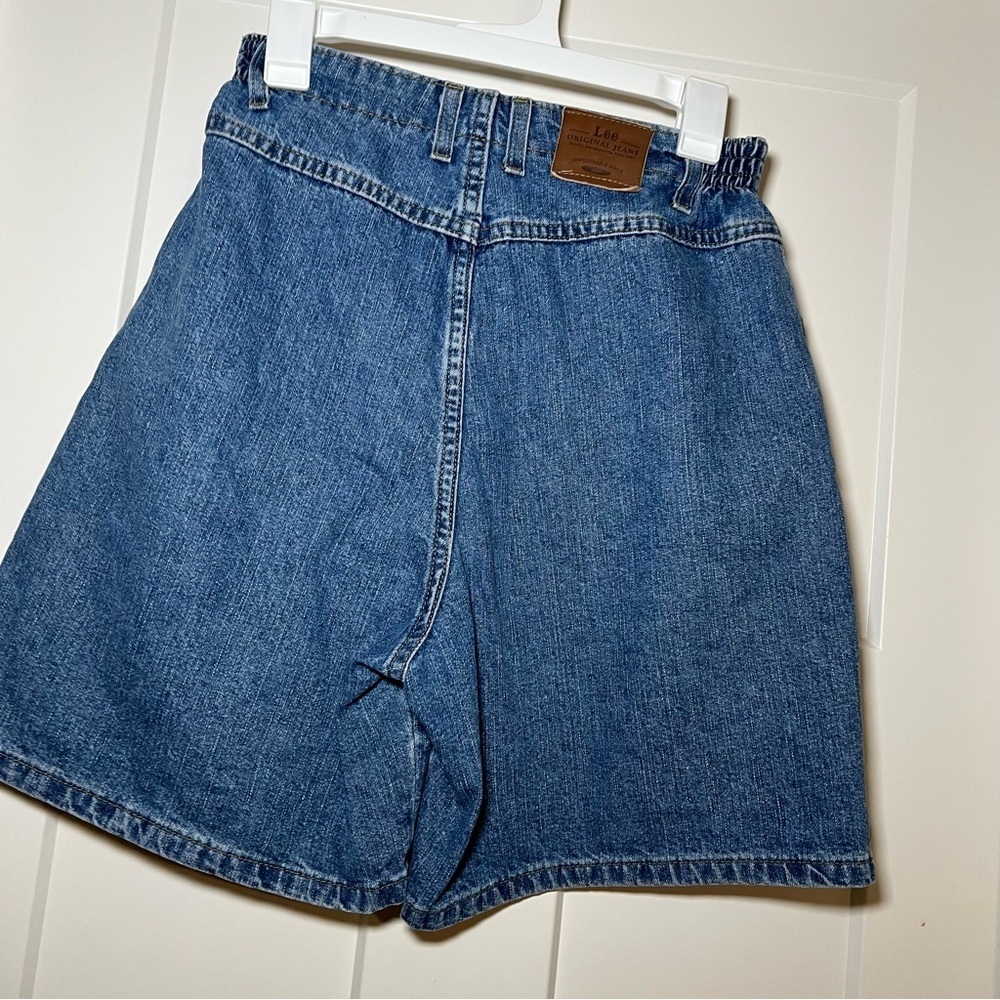 VTG Lee Mom Denim Jean Shorts 3 Blue Medium Wash High Waisted Side Elastic - Picture 4 of 9